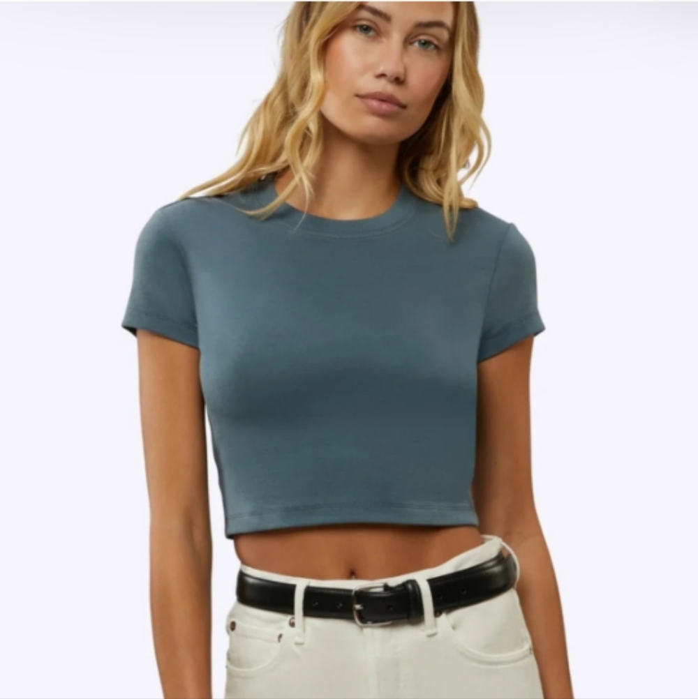 NWT Cuts Clothing Crew Slim Crop Tee Petrol Slate Blue XS